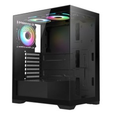   	  	  	Stylish Black Gaming Case w/ Glass Front and Side Panel and 3x ARGB Fans    	  		ATX  	  		Full tempered glass side panel and front  	  		2 top 120mm ARGB fans  	  		1 rear 120mm ARGB fan  	  		6-Port PWM fan hub  	  		Up to 240 mm radiator 