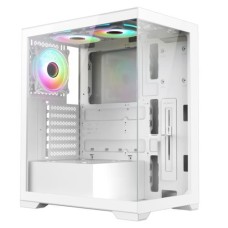   	  	  	Stylish White Gaming Case w/ Glass Front and Side Panel and 3x ARGB Fans    	  		ATX  	  		Full tempered glass side panel and front  	  		  			2 top 120mm ARGB fans  	  	  		  			1 rear 120mm ARGB fan  	  	  		6-Port PWM fan hub  	  		Up to 