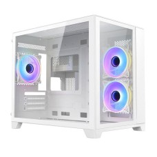   	  	  	Stylish White Micro ATX Gaming Case w/ Glass Side and Front plus 3x ARGB Fans    	  		Micro ATX  	  		Glass Front  	  		Full tempered glass side panel  	  		2 Right Side M/B 120mm ARGB fans  	  		1 rear 120mm ARGB fan  	  		6-Port PWM Fan Hu