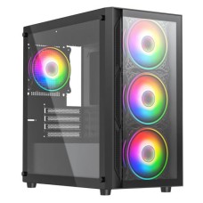   	  	  	Stylish Black Micro ATX Gaming Case w/ Glass Side and Front plus 4x ARGB Infinity Fans    	  		Micro ATX  	  		Glass Front  	  		Tempered glass side panel  	  		  			1 rear 120mm ARGB Infinity Fan  	  	  		  			3 rear ARGB Infinity Fans  	  	  		