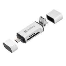   	  	This clever card reader can be connected to a mobile, tablet, laptop or PC regardless of whether they have a traditional USB-A, Micro-USB or USB-C port. Reads and writes to SD and Micro SD cards. Made in aluminium. Handy size, optimum speed.  	 