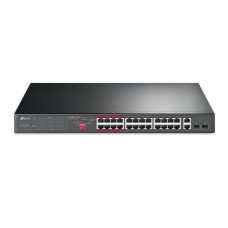   	  	24-Port 10/100Mbps + 2-Port Gigabit Unmanaged PoE+ Switch    	  		24x PoE+ 10/100 Mbps RJ45 ports, 2x Gigabit RJ45 ports, and 2x combo Gigabit SFP slots  	  		High PoE power budget with up to 30 W for each PoE port and 250 W for all PoE ports*  	  	