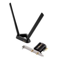   	  	  	     	WiFi 6E PCI-E Adapter with 2 external antennas and magnetized base. Supporting 6GHz band, 160MHz, Bluetooth 5.2, WPA3 network security, OFDMA and MU-MIMO    	     	     	  		ASUS WiFi 6E total solution - optimized capabilitie